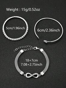 4 件女士优雅奢华水晶石英手表，配 8 形手链套装，教师节、母亲节、感恩节、情人节、学生、毕业典礼、生日的绝佳礼物（不含盒子） - 銀色 - 查看 3