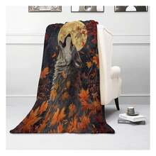 Autumn Wolf & Moon Blanket - Soft & Cozy Warm Flannel Throw - Plush Lightweight Blankets For Travel, Sofa, Bedroom, Office - Gifts For Adults Women - For All Seasons 60"*50"All-Season Animal Print Throw Blanket - Wolf Pack Howling Design On Plush Flannel , Cozy Comfort For Cabin Nights & Winter Lounging