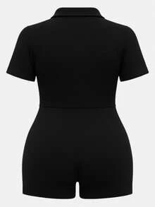 Short Cargo Jumpsuit Plus Size Tight Fashion Gringa Fitness Everyday Stylish Summer - Black - View 3