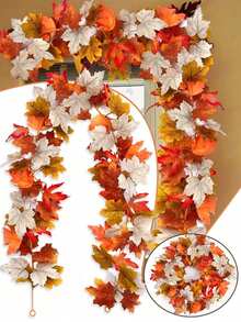 1 pieza Enredadera de hojas de arce artificial - Naranja Rojo, Tela de seda, Adecuado para otoño, Halloween, decoración del hogar para el festival de la cosecha, decoración de mesa, decoración de chimenea, decoración de barandilla de escalera, decoración de marco de puerta