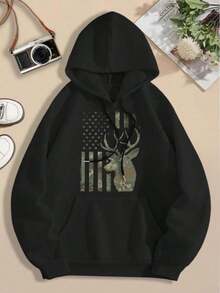 Hoodies For WomenCamo American Flag Buck Hunting Elk Deer Hunter Big Size Women Hoodie Ladies JacketLoose And Comfortableed Hardy Clothes - 黑色 - 查看 7