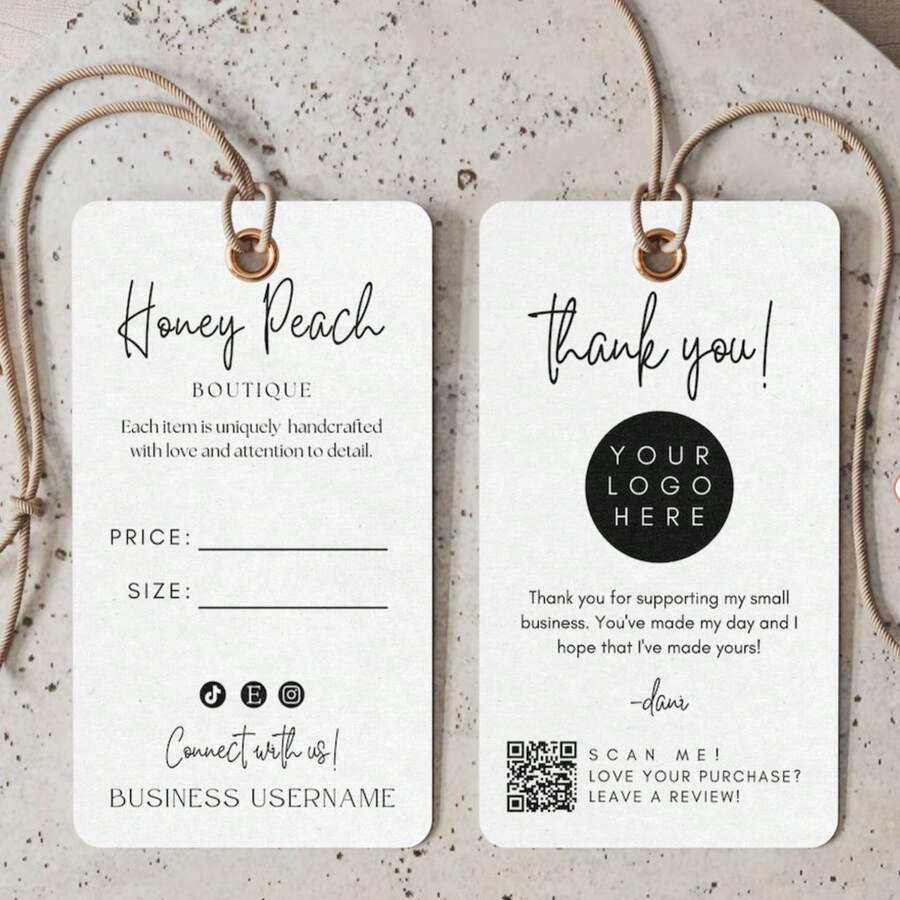 Custom Hang Tags, Editable Price Tags, Templates, Minimalist Product Labels, Business Boutique Labels, Clothing Hang Tags, Personalized Product Labels, Dedicated To Store Packaging Design, Wholesale And Custom Logos Available. - Custom Clothing Labels - View 1