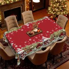 1 pieza Mantel de Navidad - Muñeco de nieve vintage, reno, árbol de Navidad en paisaje nevado - Colores festivos rojos - Tela de poliéster - Se adapta a mesas rectangulares, redondas y de comedor - Decoración para fiestas, hogar y restaurantes - Decoración navideña de fácil limpieza