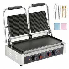 Commercial Panini Grill, 3600W Electric Sandwich Panini Maker, Stainless Steel Double Sandwichs Press Grill With Handle And Temp Control, 19x9 In Flat Enamel Plate For Hamburger Steak Bacon - US A Type Plug(110-127V) - View 8