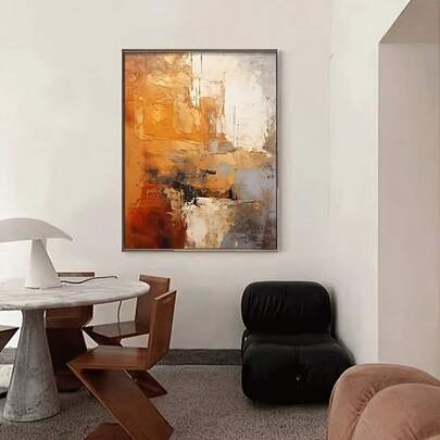 1 Hand-Painted Oil Painting, Art Deco Modern Minimalist Geometric Pattern, Luxury Light, Pine Wood Fir Wood Frame, Canvas, Portrait Orientation, Framed, Wall Hanging Decor, With Simple 2025 New Mural For Living Room, Bedroom, Home Office, Restaurants, Dining Room, Fall Summer