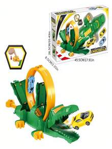 Conjunto de carrinho de brinquedo infantil com pista de crocodilo, pista de lançamento de crocodilo com anel, carrinho de rebote e armadilha para boca de crocodilo, brinquedo STEM adequado para meninos e meninas, Halloween, presente de Natal, ideal para o Natal
