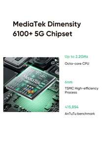 Realme 12X 5G 解锁手机 4GB+128GB 全球版，5G LTE，Andriod 14 智能手机，50MP AI 摄像头，120Hz 显示屏，速度快，Dimensity 6100+ 5G 芯片组