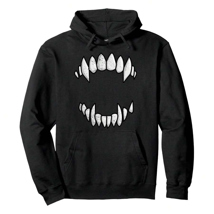 Vampire Fangs Teeth Halloween Monster Teeth Costume Pullover Hoodie,Street Style, Fashion, Sports Style - màu đen - Xem 1