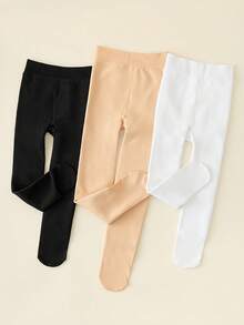 3 件/包 女童/幼儿经典简约休闲保暖内衬厚保暖紧身裤，亲肤柔软时尚百搭打底裤，适合秋冬日常穿着或节日礼物 - 彩色 - 查看 2