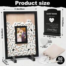 Wedding Guest Book, Drop Top Frame Sign Book With Wooden Hearts Wedding Decor, Guest Book For Wedding, Memory Box, Bulletin Board Decor, Wedding Message Board Photo Frame, Guest Book Alternatives, Suitable For Weddings Baby Showers, Birthday Party, Graduations, Retirement Gift, Wedding Anniversaries, School Supplies, School Essentials - 黑色 - 查看 3
