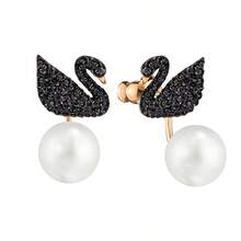 SWAROVSKI SWAN 仿珍珠黑天鵝雙戴耳環耳環耳飾聖誕禮物情人節禮物七夕禮物生日禮物女友禮物 - 黑色 - 查看 5