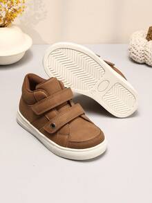 New Unisex Kids Soft Bottom Waterproof Anti-Slip Durable Baby Shoes With Dual Hook And Loop Straps, Outdoor Casual Sports Flat Shoes, Solid Color Student High-Top Running Shoes, Suitable For All Seasons