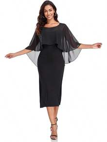 Soft Sheer Chiffon Shawl Wrap For Evening Dresses - màu đen - Xem 4