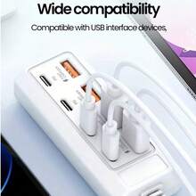 25W Fast Charging Wall Charger Station 8-Port USB Hub (4USB-A + 4 Type-C PD Ports) - Simultaneous Charging ForTablets/Laptop/Smart Devices - 2023 Upgraded Multi-Interface Charger With Smart Charging Tech