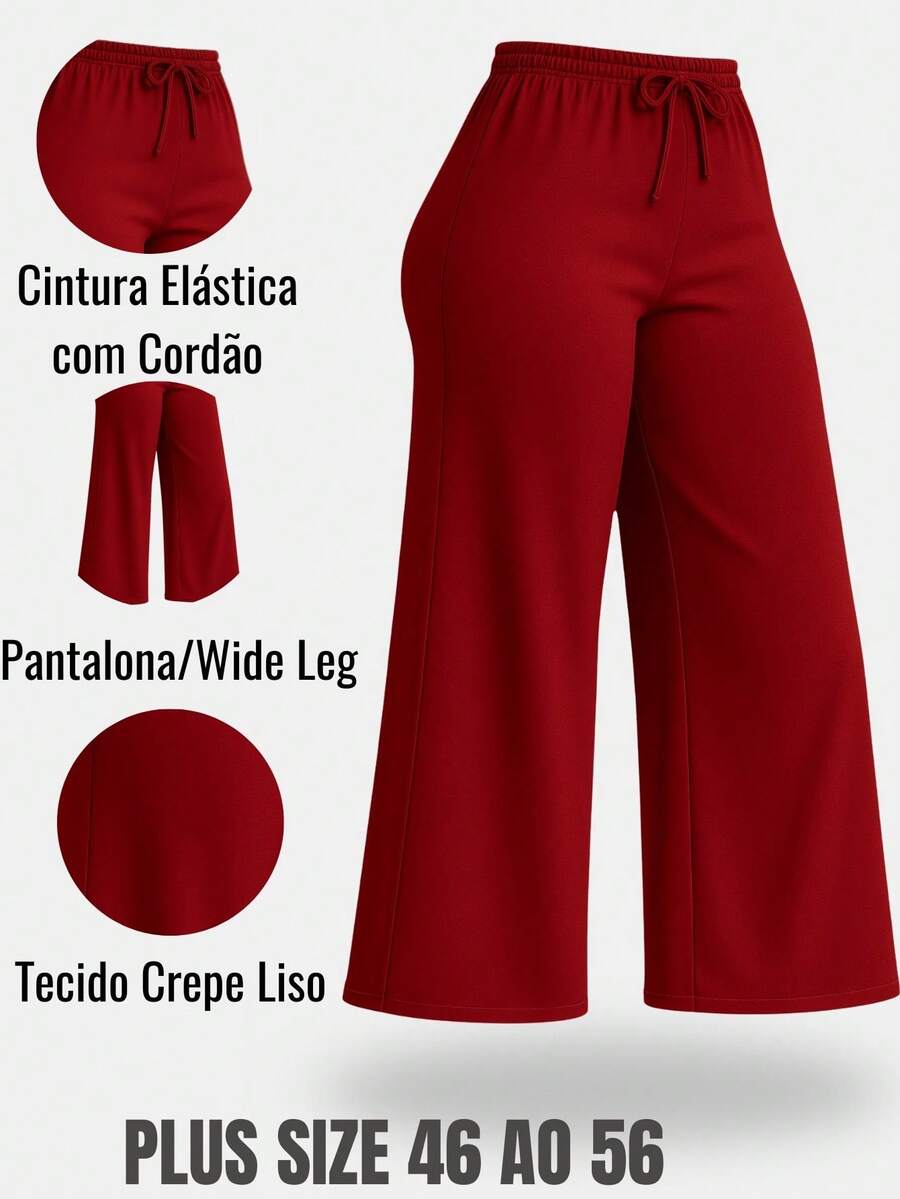 Wide Leg Social Plus Size High Waist Loose Casual Fashion Work Night Large Sizes 46 To 56 - Rojo oscuro - Ver 1