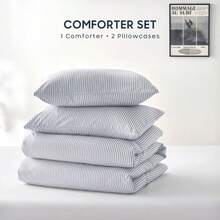 Striped Comforter Set Ticking Stripe Vertical Pinstripe Neutral Farmhouse Pattern Printed Soft Lightweight Bedding 3 Pieces Gray Queen Size - Xám - Xem 2