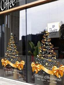 1 Stück Goldener Weihnachtsbaum Fensteraufkleber, Weihnachtsbaum und Fröhliche Weihnachten Muster Aufkleber, geeignet für Weihnachts-Schlafzimmer, Wohnzimmer, Badezimmer Dekoration, kann als Geschenkdekoration, Wandaufkleber, Fensterglasaufkleber verwendet werden, sehr geeignet für Weihnachtsfeiern, Innen- und Außendekoration Zuhause, Fensterdekoration, Feiertags- oder Saisondekoration
