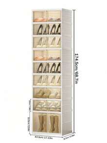 3/6/9layer Foldable Shoe Rack, Suitable For Wardrobes, Plastic Shoe Racks, Foldable Shoe Storage Boxes, Stackable Transparent Shoe Boxes With Doors, Easy-To-Assemble Shoe Cabinets, Living Room Entrance, Bedroom And Dormitory Accessories, Storage And Organization - 白色 - 查看 4