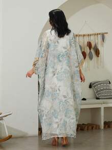 2 piezas Vestido largo de mujer tipo kaftan con bordados elegantes de manga larga - NC89 - Ver 4