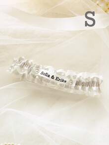 Satin Lace Wedding Garter, Customizable Name Date Letter Embroidery, Faux Pearl Double Layer Adjustable Plus Size Garter, Wedding Keepsake - Multicolor - View 17