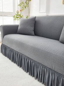 1pc Jacquard Sofa Cover Thick Short Plush Elastic Anti-Slip Sofa Slipcover 4-Season Use Pet Stain Resistant Detachable Sofa Cushions Protection Machine Washable Suitable For Living Room Bedroom Outdoor L-Shaped Recliner 1/2/3/4 Seater Sofas - Dark Gray - View 8