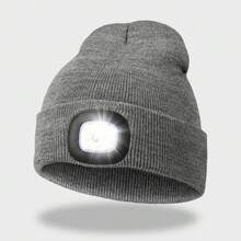 USB Rechargeable LED Knitted Beanie Hat, Unisex Warm Winter Cap With Headlamp, Knitted Night Light Hat With Flashlight - Single - View 18