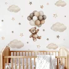 1pc 30*90cm PVC Removable Wall Sticker, Cartoon Bear Balloon Wall Decal, Suitable For Room, Bedroom, Living Room, Study, Dining Room, Home Decoration
