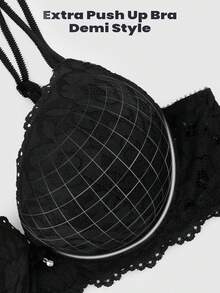 Push Up Bras For Women Add 2 Cups Sexy Lace Cleavage Extra Padded Plunge Bra Underwirehalloween - 黑色 - 查看 9