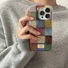 Autumn And Winter Retro Colorful Small Square Tin Foil Pattern Phone Case Suitable For Apple  11/12/13/14/15/16  16/15/14/13/12/11 Pro Max XS/XR/X/7/8/Plus HL Large Hole Swirl-Hunhe-Colorful Small Square 008D  17 Pro Case - Màu hỗn hợp - Xem 2