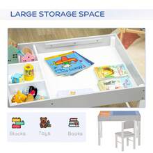 HOMCOM Kids Table And Chair Set 2 In 1 Activity Play Table For Bricks Toddler Furniture W/Storage Space, Ideal For Reading, Arts & Crafts - Grey - Grey - View 4