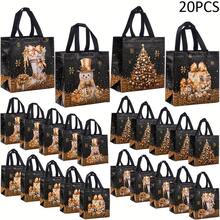 10pcs Holiday Christmas Gift Bags - Snowman, Tree And Stocking Designs, Black And Gold With Handles, Non-Woven Tote Bags, Suitable For Holiday Parties, Christmas Gift Bags