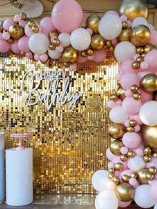 1 pieza Cortina con lentejuelas doradas brillantes, Telón de fondo cuadrado con lentejuelas, Telón de fondo cuadrado de plástico con lentejuelas de 100*200cm para decoración de pared de fiesta de boda, cumpleaños, ceremonia de aniversario, graduación, suministros para fiestas, cortina de flecos de lámina de aluminio brillante - Dorado - Ver 7