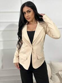 Blazer, Women's, Formal Coat Simple Casual Button Pocket Tailoring Office - Màu be - Xem 4