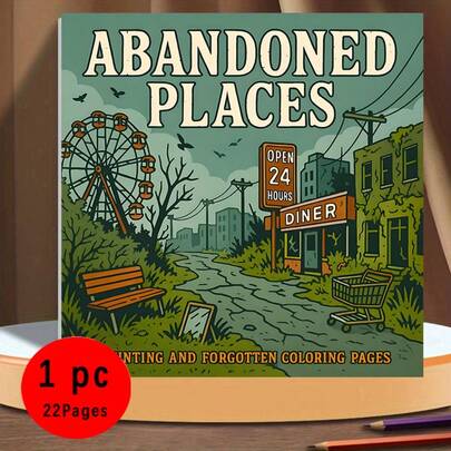 22 Pages Abandoned Amusement Park Coloring Book, Suitable For Friends, Couples, Families, Parties, Valentine's Day, Birthdays And Other Holidays. Drawing And Learning Supplies, Coloring Book, Learning Supplies, School, Christmas, Halloween, Birthday, Back To School, Coloring Book, Christmas Gift, Coloring Book