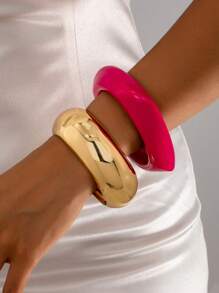 2pcs Simple Glossy Hammered Textured Bangle Set, Fashionable & Versatile For Women