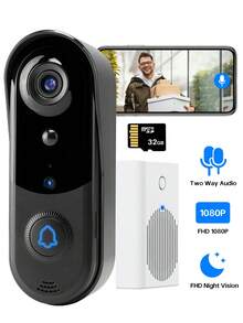 1080P Smart Doorbell Camera Wireless With Indoor USB Chime, HD Night Vision, Two-Way Audio, HD Live Video, Smart Human Detection, Outdoor Waterproof, Real Time Alerts, Easy Install - màu đen - Xem 1