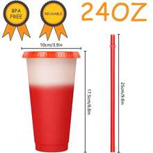 10 pcs, Tazas mágicas reutilizables de 710 ML con tapas y pajitas a prueba de fugas, tazas de decoloración reutilizables, adecuadas para bebidas frías, bebidas heladas, divertidas y prácticas, muy adecuadas para fiestas, picnics, celebraciones y fiestas de verano - Amarillo - Ver 4