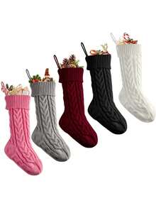 1pc Christmas Knitted Stockings, Holiday Gift Holder Socks, Festive Fireplace Hanging Decoration, Winter Seasonal Ornament, Xmas Party Supplies, Festival Celebration Decor, New Year Indoor Home Living Room Bedroom Office Decoration Home Decor Christmas Decorations Room Decor