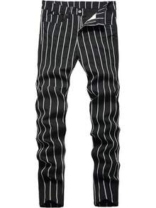 TENGINE Plaid Pants For Men, Mens Skinny Stretch Slim Fit Chinos Golf Business Dress Casual Pants - Black Stripe - 查看 1