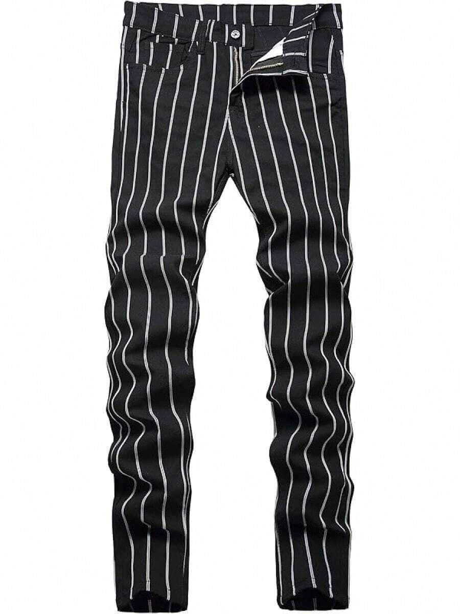 TENGINE Plaid Pants For Men, Mens Skinny Stretch Slim Fit Chinos Golf Business Dress Casual Pants - Black Stripe - 查看 1