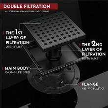 WEBANG 6 Inch Square Shower Floor Drain With FlangeQuadrato Pattern Grate Removable FoodGrade SUS 304 Stainless Steel WatermarkCUPC Certified Matte Black - 霧面黑色 - 查看 4
