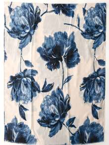 1 件简约印花围巾，新款女士真丝围巾，保暖颈巾，春夏防晒沙滩披肩，男女通用礼物，时尚头巾，披肩，百搭长围巾 - 藍白色 - 查看 4