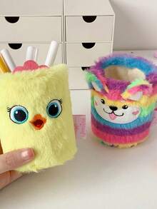 1个卡通猫毛绒笔筒学生高颜值桌面文具女生宿舍装饰收纳筒摆件 - 彩色 - 查看 7