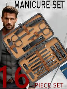 7/16/24件套不锈钢指甲钳套装，带便携盒，美甲工具，绿色指甲修剪器 - 棕色 - 查看 9