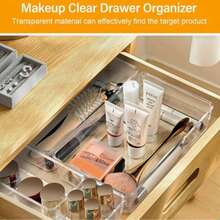 [ULTIMATE LUXURY EDITION]Clear Plastic Desk Drawer Organizers Trays Set | 11/18/25pcs | Food//Grade Clear Plastic | Makeup Storage Bins | Bathroom Tray Dividers | Vanity Trays Organizer | Bedroom Dresser Makeup | Luxury/TOP-OF-THE-LINE Versions | MUST BUY NOW! - Trong sáng - Xem 4