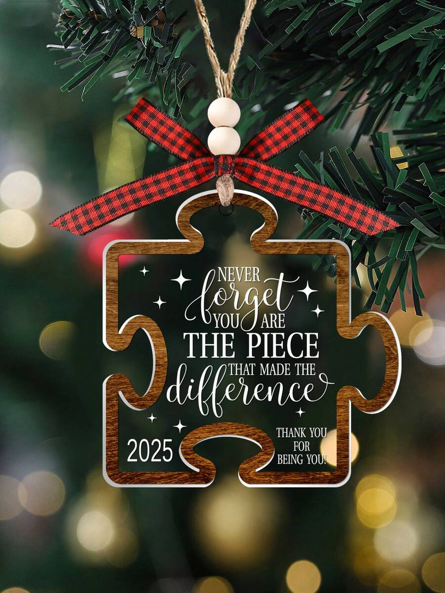 Puzzle Piece Ornament, Never Forget You Are The Piece That Made The Difference, Christmas Acrylic Ornament For Best Friend, Christmas Tree Hanging Ornament, Home Holiday Decorations, Christmas Gifts For Friends Family With Bow Lanyard Home Decor Christmas Decorations Room Decor