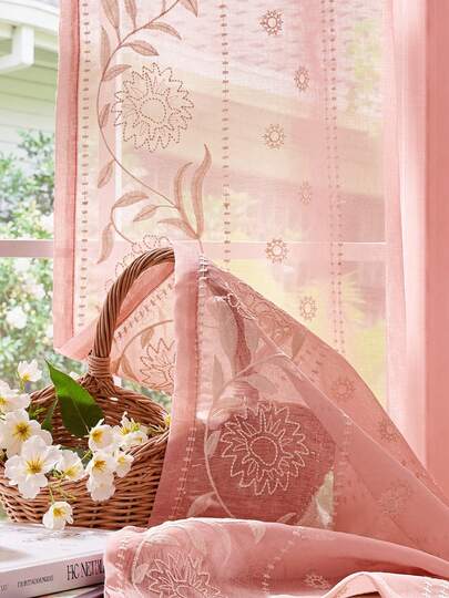Vangao 2 Pcs Floral Embroidered Light Filtering Sheer Curtains Breezy Gorgeous Light Curtains Adorable Country Curtains Dreamy Beautiful Texture, Grand Quality Window Drapes