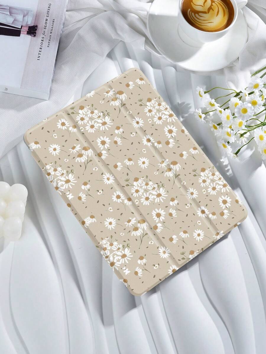 Kingsung Ốp bảo vệ máy tính bảng họa tiết hoa cúc cà phê, thiết kế hoa tươi mát, tương thích với iPad 9.7/10.2/10.5/10.9/12.9/Pro 11 (thế hệ thứ 10), Galaxy Tab S6 Lite 10.4", Kindle Paperwhite (thế hệ thứ 12, 2024), Kindle (thế hệ thứ 11, 2022), mềm mại, chống sốc, chân đế thông minh/chức năng tự động bật/tắt màn hình.