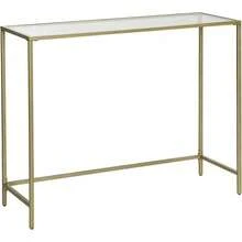 VASAGLE Mesa de Consola, Mesa de Entrada, Extremo del Sofá, Tablero de Vidrio Templado, Marco de Metal, Resistente, Patas Ajustables, para Salón, Entrada, Pasillo, Dorado y Transparente MLGT26G - Oro - Ver 13