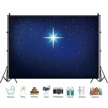 2D Striscione piatto, sfondo natalizio con cielo notturno blu e stelle - Sfondo fotografico in tessuto riutilizzabile per scene della natività con effetto di luce sacra, perfetto per feste e decorazioni di festival, sfondo fotografico per festival | Amplificatore dell'atmosfera del festival | Qualità di stampa distintiva